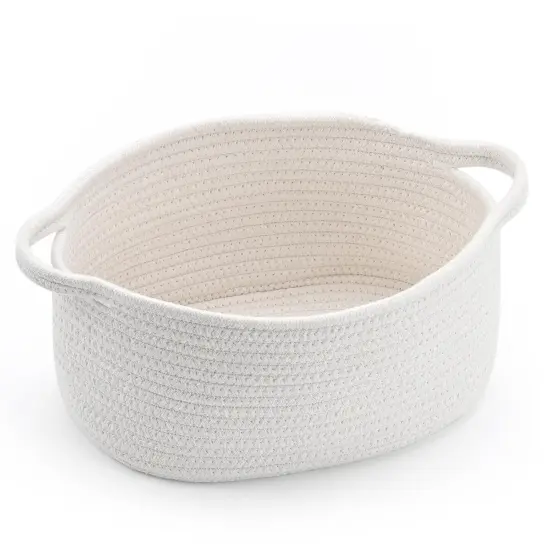 Cute Woven Storage Basket with Handle, Container for Gifts Empty, Decorative Organizer Bins Box for Pet Dog Toys Baby Essentials Snack Diaper Towel {1}