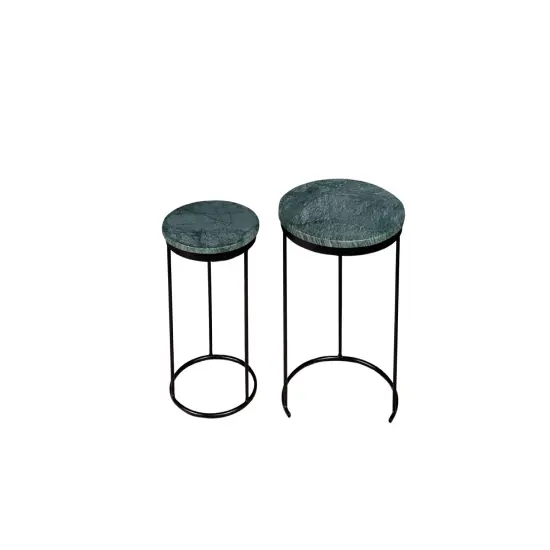 Green Marble Nesting Table Set Of 2 With Metalic Grey Metal Frame {2}