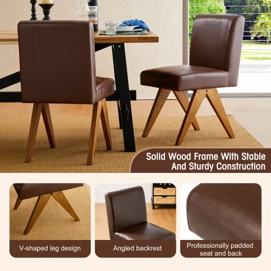 Set of 2/4 Faux Leather Upholstered Side Dining Chairs with V-shaped Wood Legs {4}