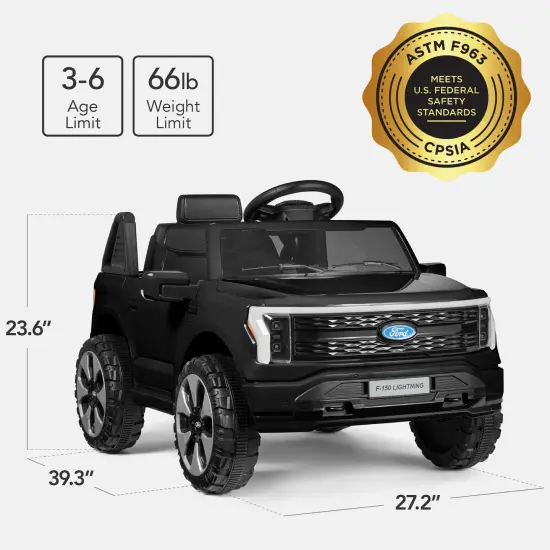 Best Choice Products Kids 12V Ride On Car Officially Licensed Ford Lightning Truck w/ Remote, LED Lights Black {2}