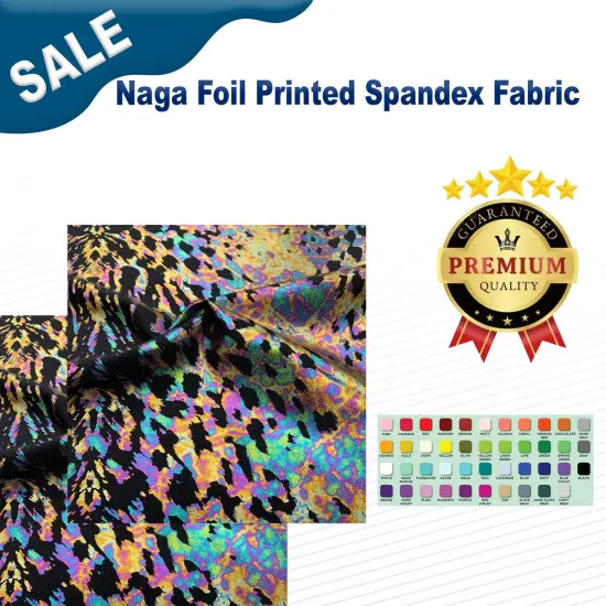 Naga Foil Printed Spandex Fabric White/Iridescent {2}