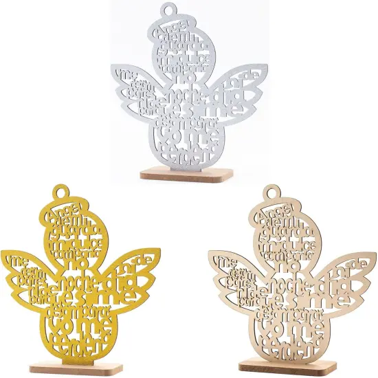 12pcs Wood Religious Centerpiece Cross Guardian Angel Baby Wings Silver {3}