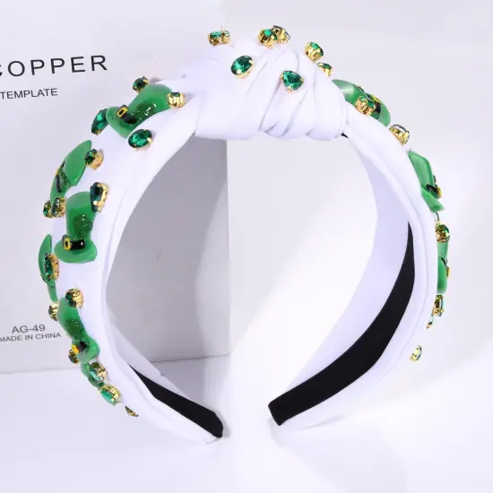St.Patrick's Day Headband for Women Green Irish Top Hat Headband Crystal Embellished Knotted Headband Green Day Party Costume Headwear Accessories Gifts (Top Hat) {3}