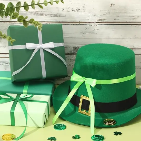 St. Patrick's Day Ribbons, 4 Rolls 100 Yards St. Patrick's Day Ribbons 10mm Wide Green Satin Ribbons for Gift Wrapping and Craft Decoration, White & Green {4}