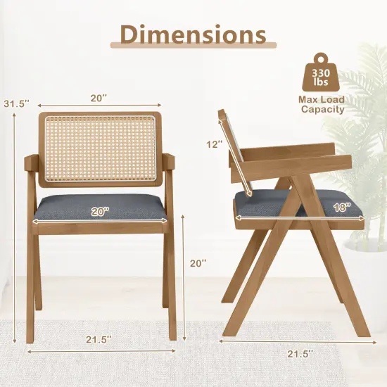 Set of 2 Rattan Accent Chairs with Padded Cushion & Rubber Wood Frame for Living Room Grey {5}