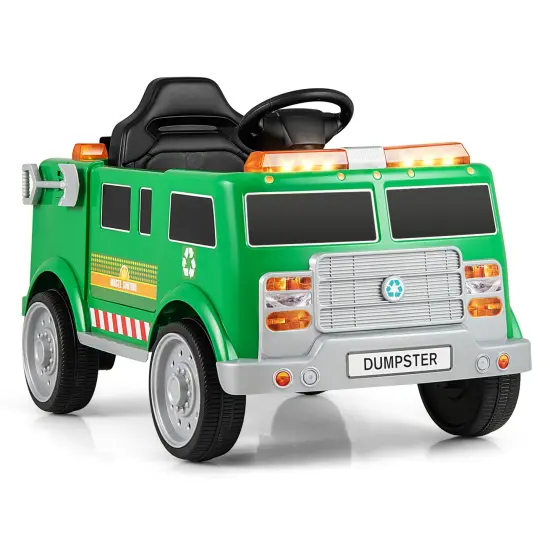 Green Plastic 12V Battery-Powered Electric Vehicle with Remote Control & Trash Bin {1}