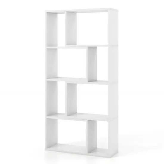 48 Inch 4-Tier Geometric Bookshelf with 8 Cubes for Living Room Bedroom White {1}