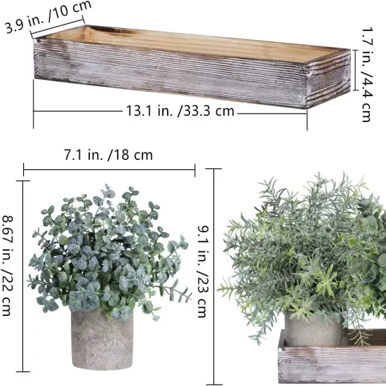 Set of 3 Mini Artificial Eucalyptus & Rosemary Plants in Wooden Planter {3}