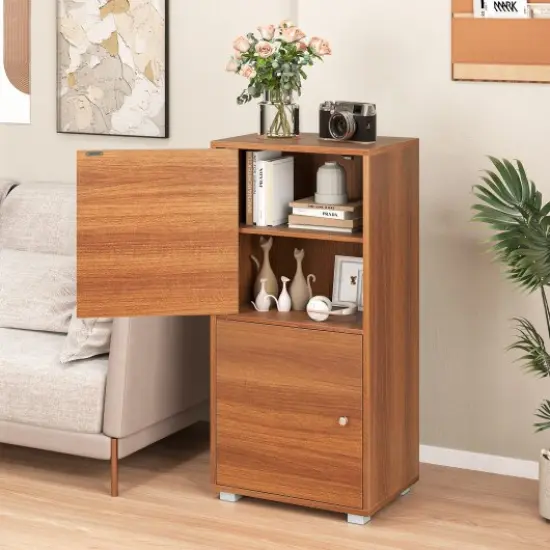 2-Tier Modern Style Nightstand with Drawer and Open Shelf-Walnut {4}