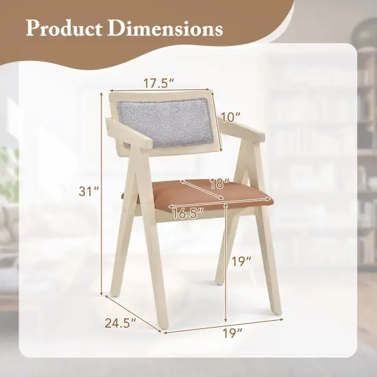 Walnut Wooden Mid-Century Accent Chairs with Leathaire Seat Cushions, Set of 2 Beige {4}