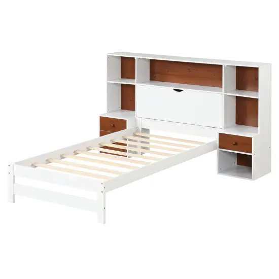 Bed Frame with Storage Headboard and Nightstands-Twin Size {1}