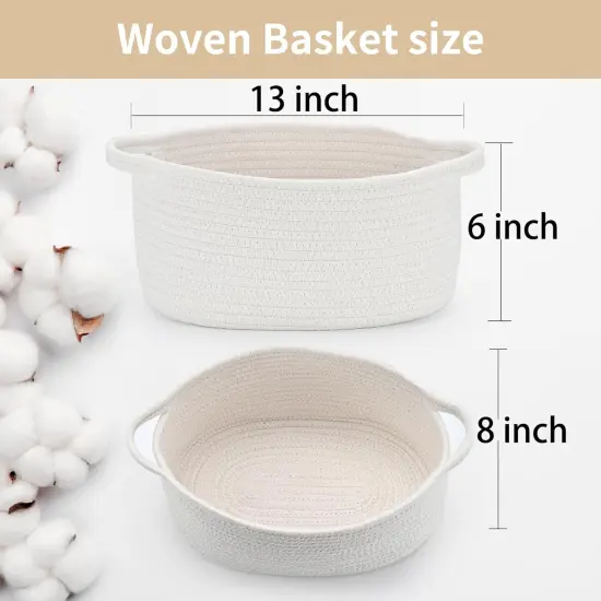 Cute Woven Storage Basket with Handle, Container for Gifts Empty, Decorative Organizer Bins Box for Pet Dog Toys Baby Essentials Snack Diaper Towel {5}