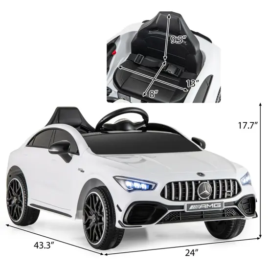 12V Mercedes-Benz AMG CLA 45 Kids Ride-On Car with Remote Control & LED Lights White {4}
