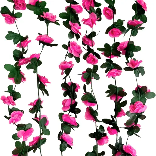 8Pcs 63Ft Fuchsia Rose Garland, Fake Flower Vines, Artificial Vine Flowers, Rose Hanging Garland for Party Wedding, Garden, Room Table, Christmas, Backdrop Wall Arch Decor {4}
