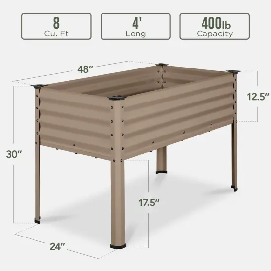 Best Choice Products 48x24x30in Elevated Galvanized Metal Garden Bed w/ Corner Protectors Taupe {2}