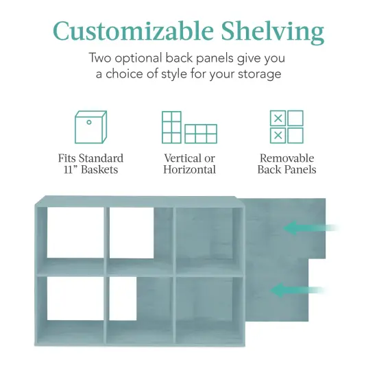 Best Choice Products 6-Cube Bookshelf, 11in Display Storage System, Organizer w/ Removable Back Panels Light Blue {3}