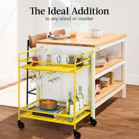Best Choice Products 2-Tier Rolling Bar Cart Indoor/Outdoor w/ Storage Shelves, Wine Rack, Lockable Wheels Yellow {6}