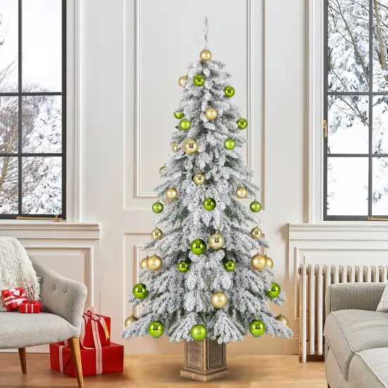6 Feet Artificial Xmas Tree with 589 Flocked Branch Tips and 48 Xmas Balls {6}