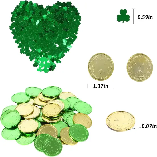 St. Patrick's Day Table Decorations, 120 Pcs Plastic Good Luck Coins and 1 Oz Shamrock Clover Confetti Sprinkles for Irish Party Decoration Favors Supplies {2}