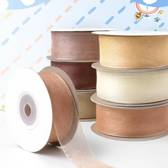 Sheer Ribbon Organza Ribbon 1 Inch x 150Yd 6 Rolls Brown Sheer Chiffon Ribbon Sheer Organza Ribbon Clear Fabric Ribbon for Gift Wrapping Wedding Bouquet Christmas Tree Decor Bows DIY Crafts {2}