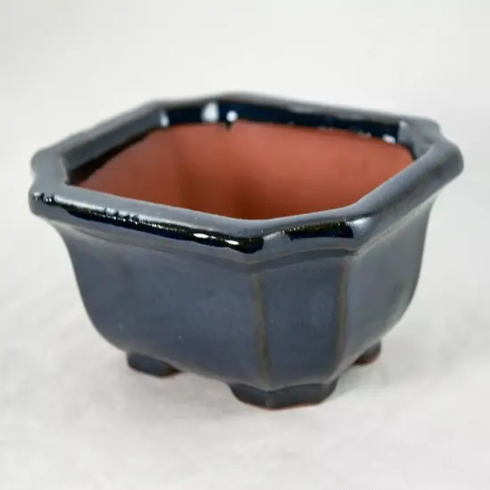 Blue Glazed Shohin Bonsai / Succulent & Accent Pot 5"x 4.25"x 2.25" with Mesh {3}