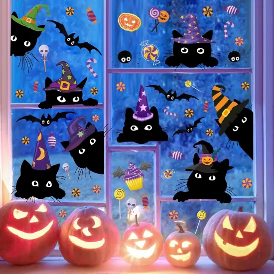 Halloween Window Cling Stickers Funny Cat Decals Double-Sided {3}