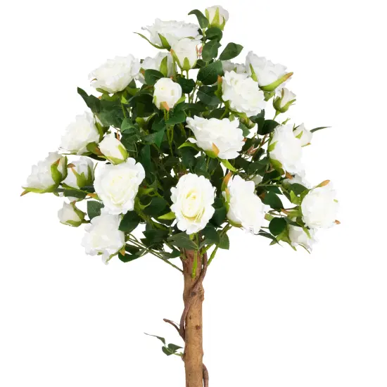 Northlight Potted Floral Artificial Roses in Bloom Garden Tree - White - 4' Green {4}