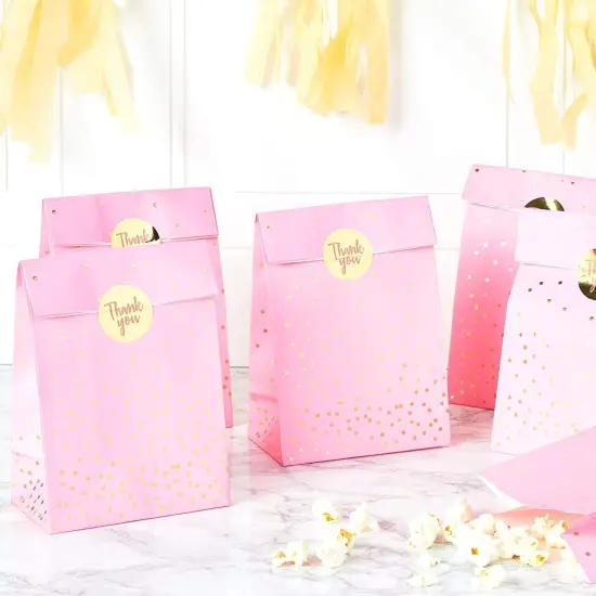 Pink Gift Bag, Party Favor Bags with Gold Stickers (5.15 x 8.6 in, 36 Pack) {2}