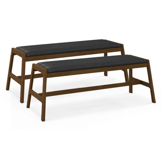 Costway 1/2 PCS 50" Long Solid Wood Dining Bench with Faux Leather Padded Seat Rubber Wood Frame {8}
