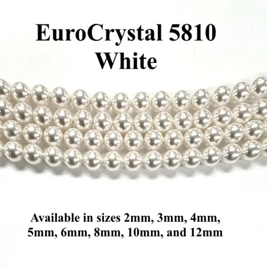 White EuroCrystal 5810 Round Pearls - 2mm, 3mm, 4mm, 5mm, 6mm, 8mm, 10mm, and 12mm - Strands - Made in Austria {1}