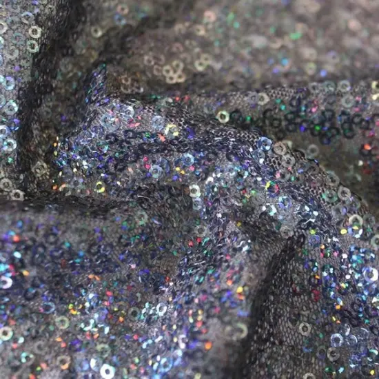 1 Yard Flirt Stretch Mesh Sequin Fabric Lightweight 4-Way Stretch Embroidered Cluster Sequins 60" Width Gunmetal/Gunmetal {1}