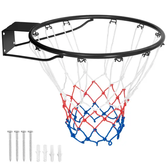 15 Inch Basketball Rim Goal Replacement with All Weather Net and Metal Pipes Perfect for Indoor or Outdoor Black {1}