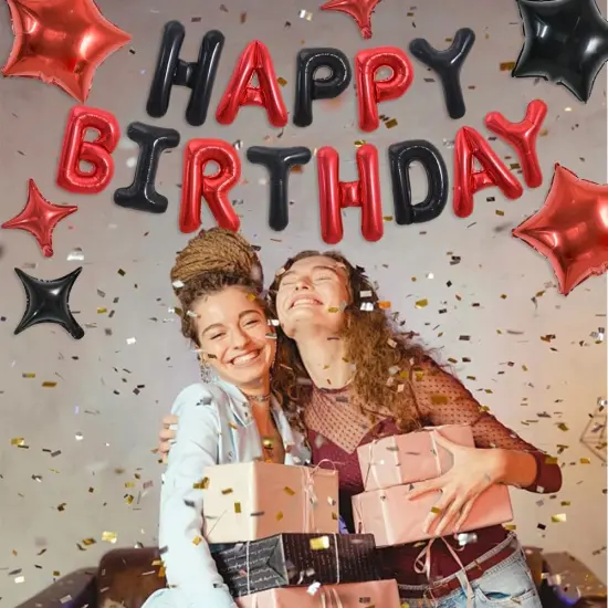 35PCS Black and Red Happy Birthday Decorations 16 Inch Happy Birthday Balloon Banner with Star Balloons Mylar Foil Birthday Party Decorations Supplies for Men Women Adults Girls Boys Kids {2}
