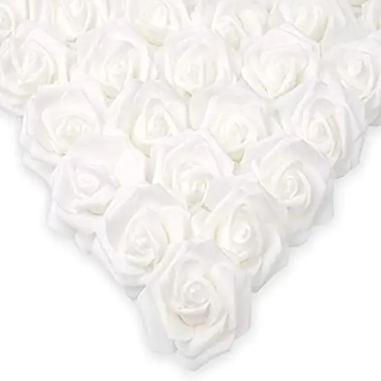 100 Pcs Artificial Rose Flower Heads Real Looking White Foam Centerpieces {1}