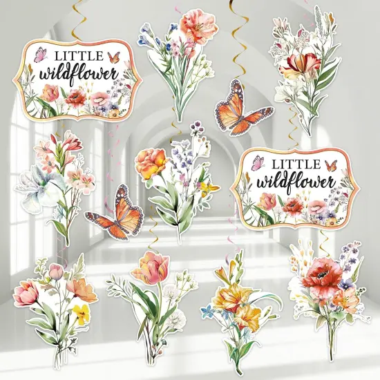 20Pcs Wildflower Hanging Swirl Decoration Vintage Floral Butterfly {1}