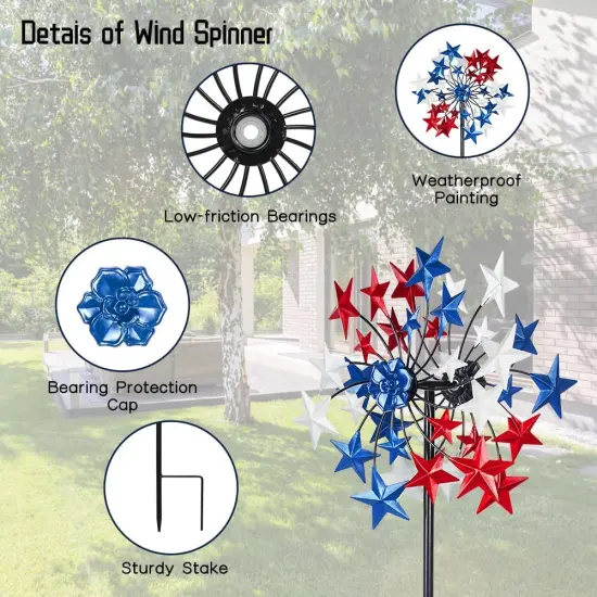 Outdoor Wind Spinner - Patriotic Metal Garden Spinners- Wind Sculptures July 4th Decorations for Garden {4}