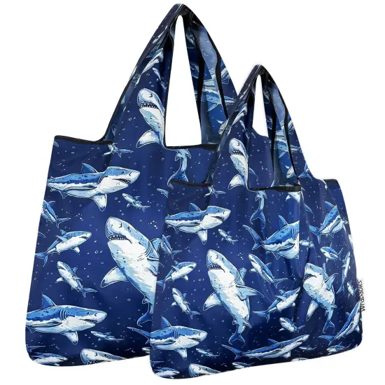 Wrapables Large & Small Foldable Tote Nylon Reusable Grocery Bags, Set of 2, Great White {1}