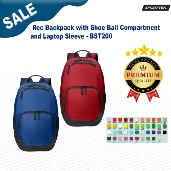 Sport-Tek&reg; Rec Backpack with Shoe/Ball Compartment and Laptop Sleeve Black {2}