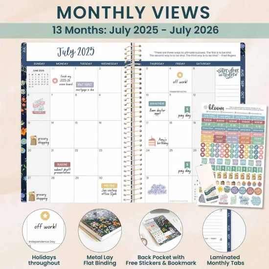 bloom daily planners 2025-26 Academic Planner, Soft Cover, 5.5" x 8.25", Garden Party, Navy {4}