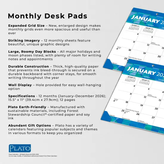Large Print | 2026 15.5 x 11 Inch Monthly Desk Pad Calendar {5}
