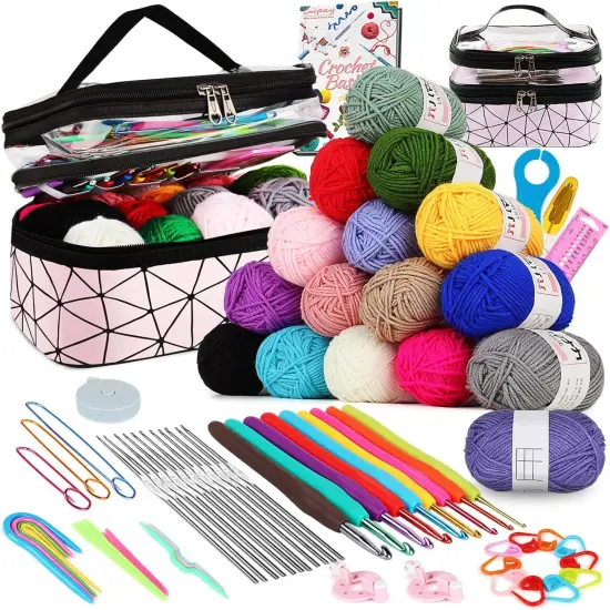 71PCS Crochet Starter Kit with 16 Colors Crochet Yarn & Instructions {1}