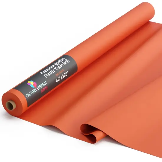 Exquisite Plastic Table Cover Roll &ndash; 40" x 300' Disposable Tablecloth Roll &ndash; Premium Thick 0.5 MIL Plastic Banquet Roll &ndash; Party Table Cover Roll for Events & Catering Orange {1}