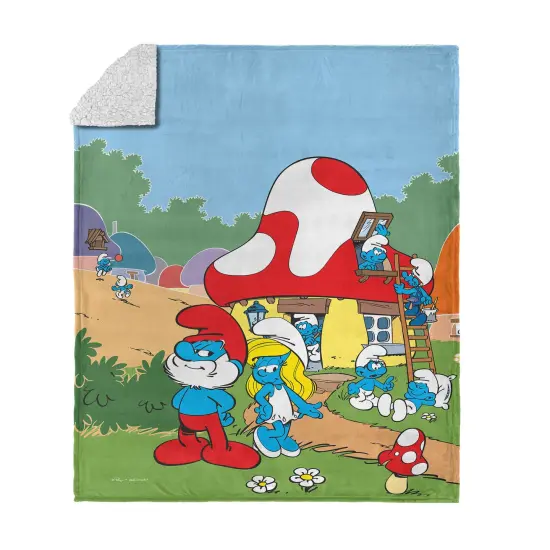 Smurfs Silk Touch Sherpa Throw Blanket Rainbow Smurfs {7}