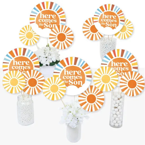 Big Dot of Happiness Here Comes The Son Centerpiece Sticks, Boy Boho Baby Shower Table Topper Decorations - Set of 15 {3}