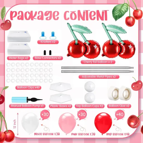 2 Set Cherry Balloon Column Stand Kit with Adjustable Balloon Arch (Cherry, Red) {2}