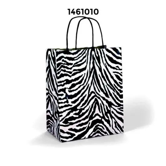Printed Paper Shopping Bags with Brown Interior Compact 6" x 3 1/4" x 8 3/8" {2}