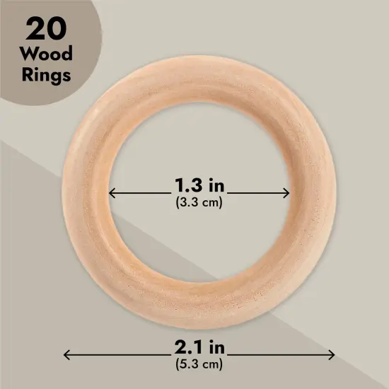 20 Pack Unfinished Natural Wood Rings for Crafts, Macrame Projects, Jewelry Making, DIY Pendant Connectors (2.1 In) Brown {4}