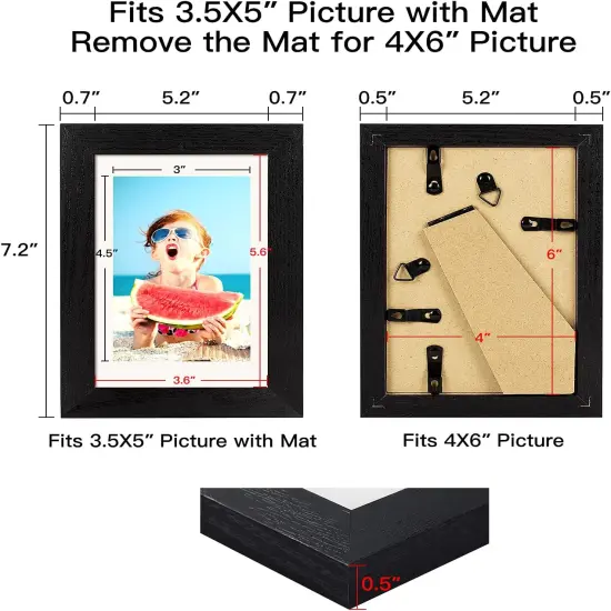 4x6 Picture Frame Distressed Farmhouse Wood Pattern Set of 4 with Tempered Glass {4}