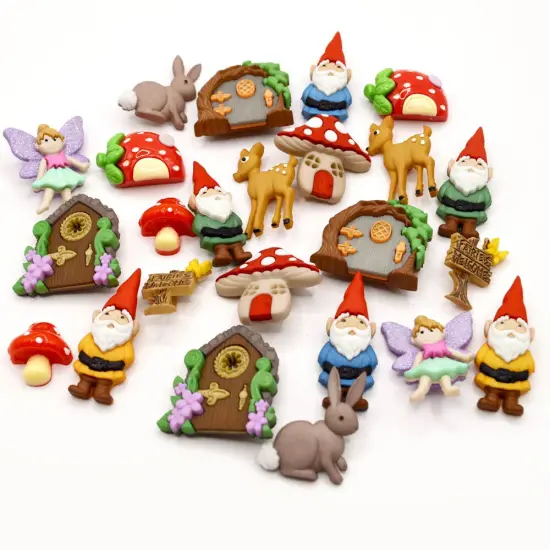 Enchanted Garden Craft Embellishments Fairy & Gnome Buttons 24pcs {1}
