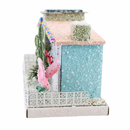 Cody Foster 6.0 Inch Blue Palm Springs House Christmas Putz House , Christmas Decor Mid Century Modern Flamingo Multicolored {3}